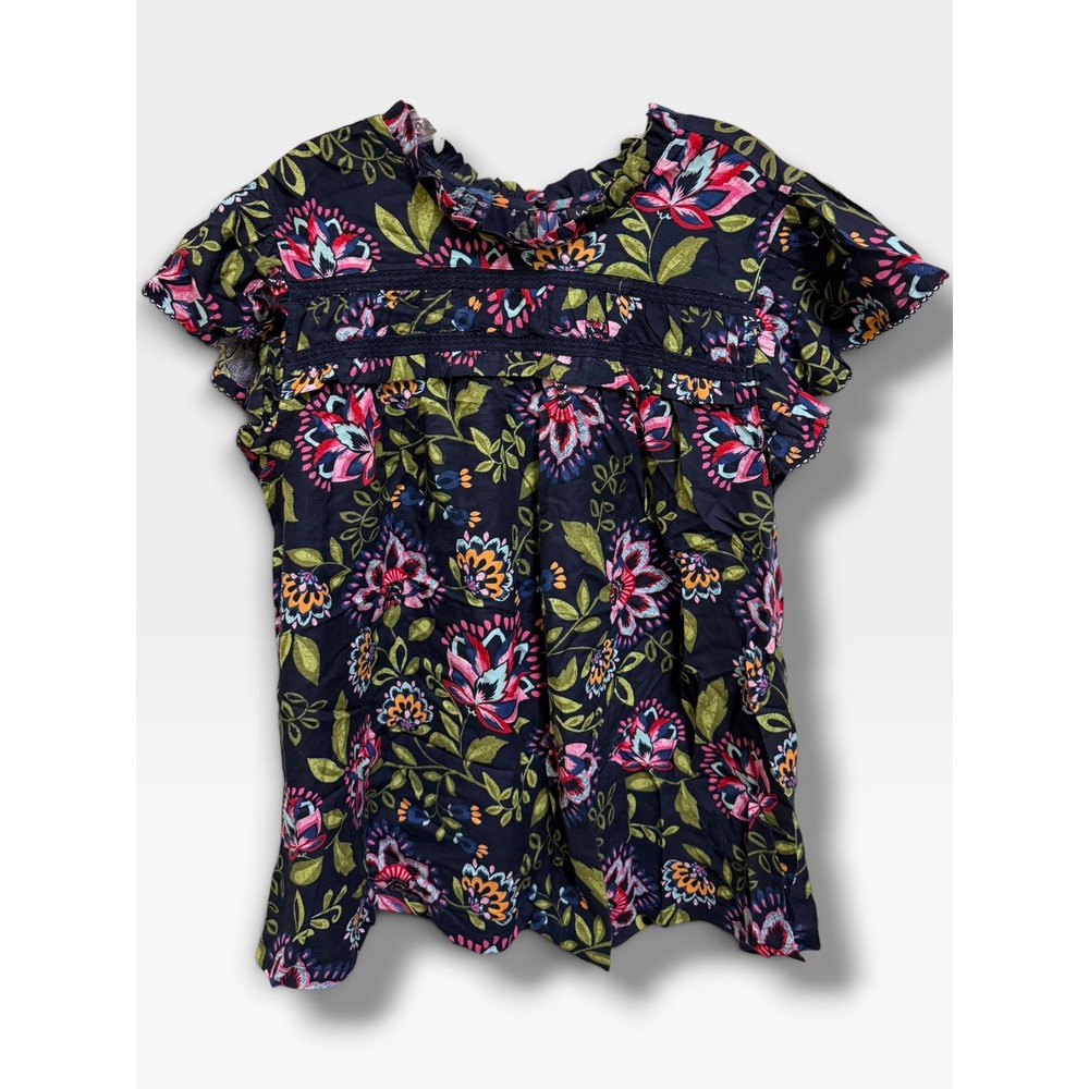 Lane Bryant Navy Floral Flutter Sleeve Ruffle Neck Blouse 14/16 Boho Top NWOT